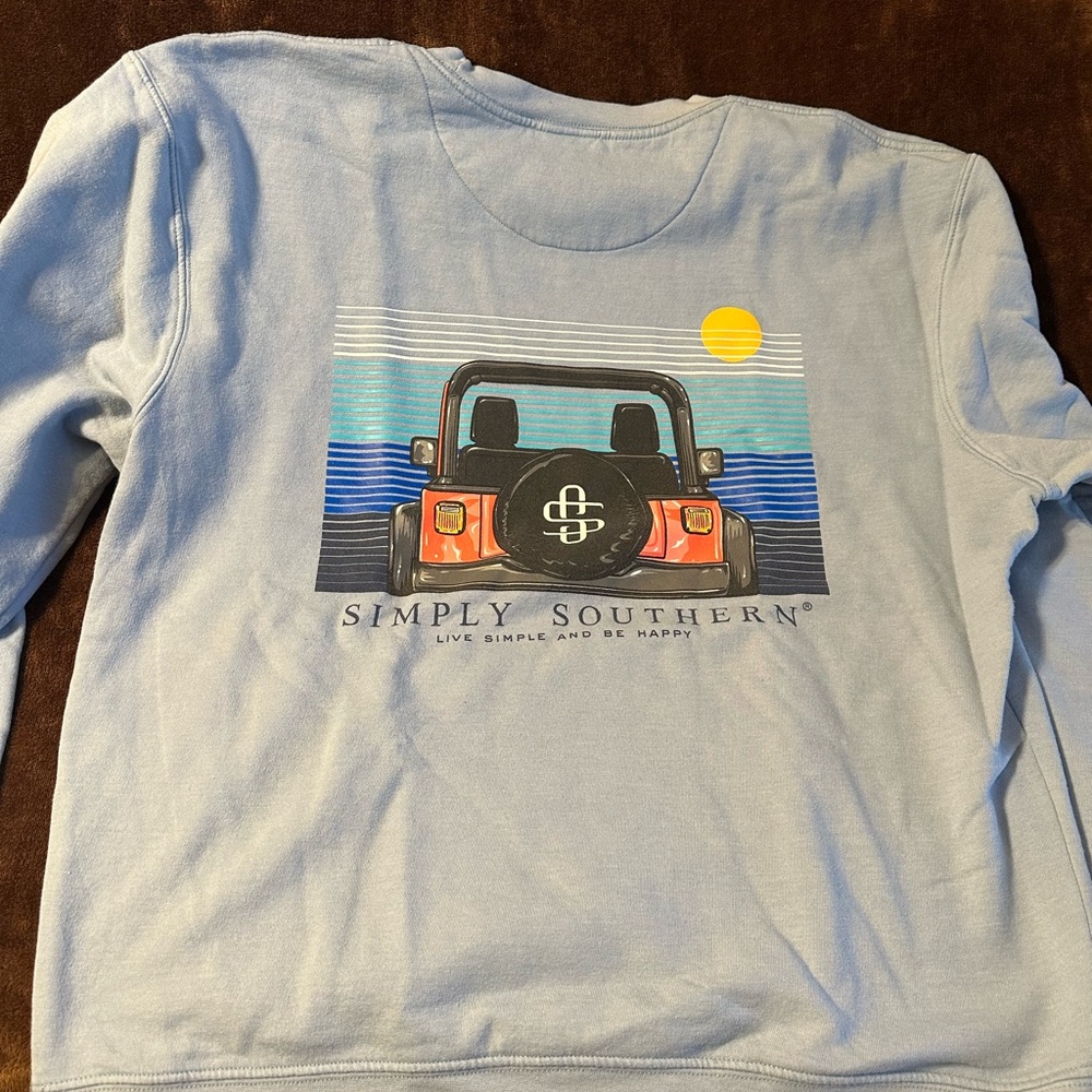Simply Southern Light Blue Jeep Sweater- Crew Neck